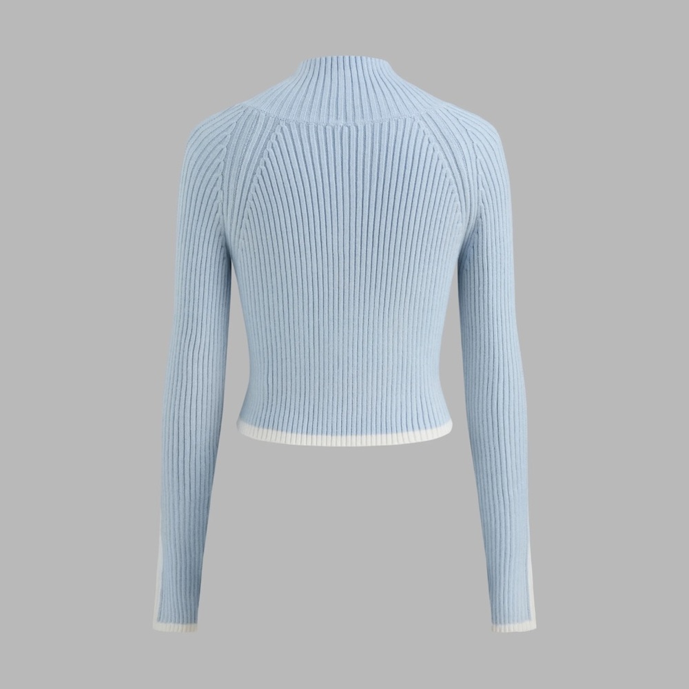 Light Blue Ribbed Zip-Up Sweater - Picture 10 of 11